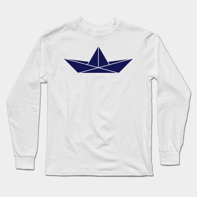 Paper Boat / Paper Ship / Icon (Navy) Long Sleeve T-Shirt by MrFaulbaum